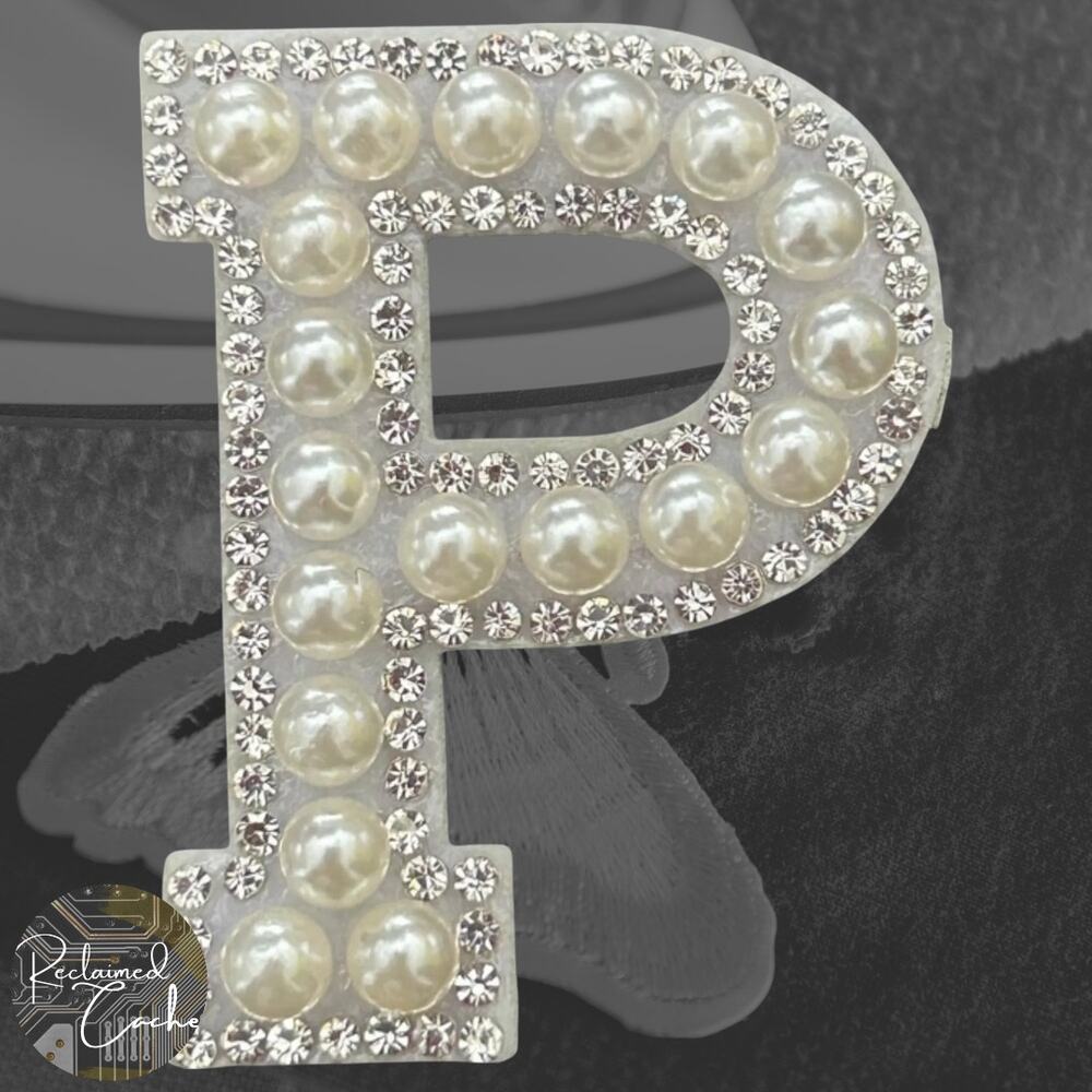 Letter P White Faux Pearl Iron On Patch